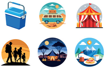 Obraz premium Camping Bundle. Hiking Trail Mountain Landscape Collection Stickers