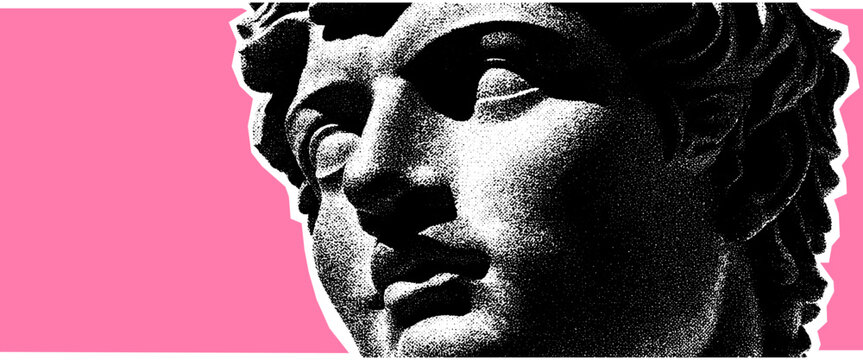 Greek and Roman statue collage with mythological tones – abstract renaissance patterns meet modern art and classic elegance