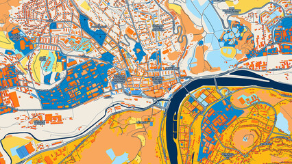 Colorful Ústí nad Labem Street Map with Labels and Buildings