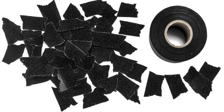 Isolated Illustration Of Black Tape Roll And Fragments On Transparent Background