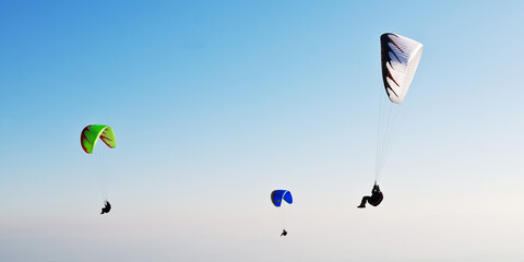 Beautiful day for Paragliding in the Austrian mountains. Hohe Wand, lower Austria, Austria