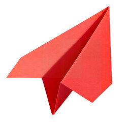 Red paper airplane origami on white background for decoration