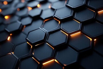 Futuristic Hexagonal 3D Pattern Black Wallpaper