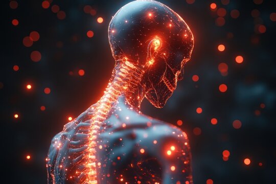 Severe Joint Pain - Digital Illustration of Human Skeletal System with Pain Points in Joints