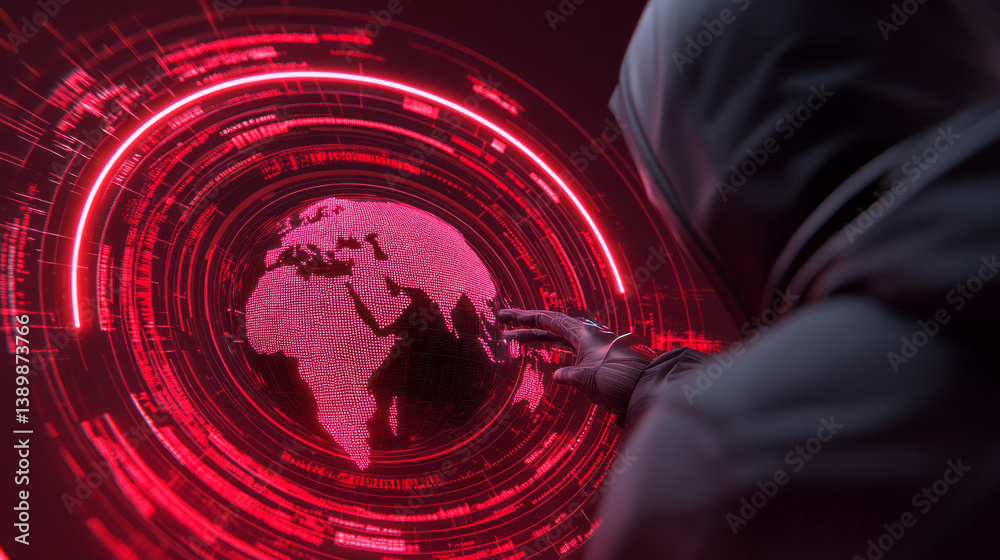 Aufkleber a futuristic digital earth glowing with energy, surrounded by dynamic red stock graphs spiraling