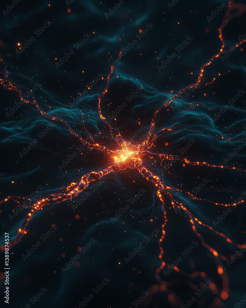 Leinwandbilder High-resolution depiction of a glowing neural grid with vibrant threads pulsing gently, surrounded