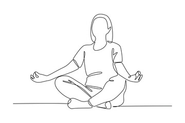 Single continuous line drawing of health day woman activities. Fitness stretching concept. Trendy one line draw design vector illustration