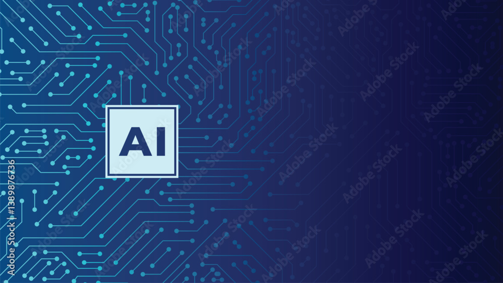 Poster artificial intelligence circuit board electronics digital technology banner. big data and artificial
