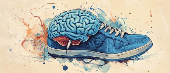 Human brain with sporty sneakers