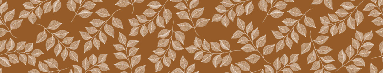 Abstract floral leaves on striped seamless pattern.	