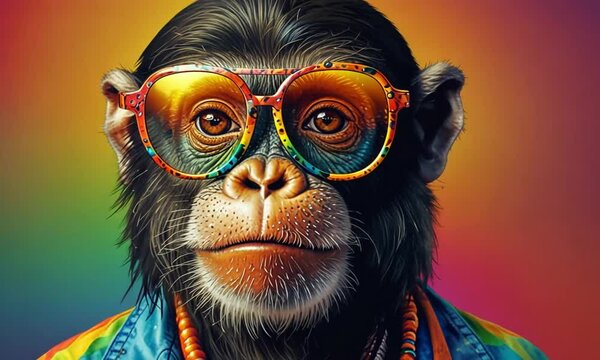 Monkey with glasses and colorful shirt portrait
