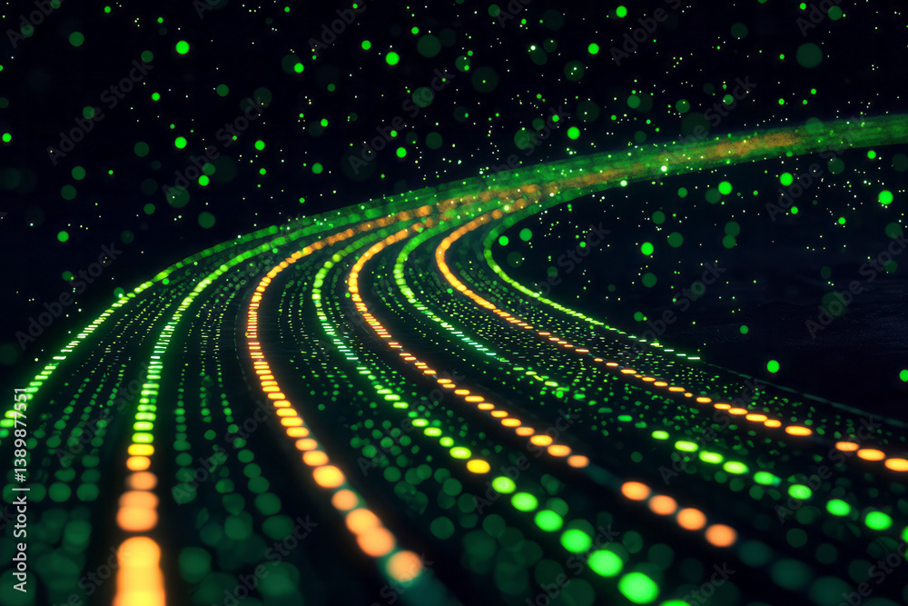 Poster abstract high-tech visualization of an ai system, with luminous neon circuits and binary digits