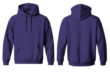 Isolated Purple Hoodie Front and Back View Realistic Apparel Design