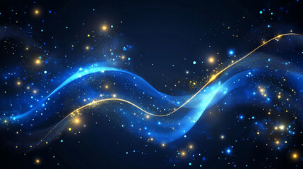 A futuristic abstract design featuring flowing blue Blue background with golden lines, a simple and elegant illustration