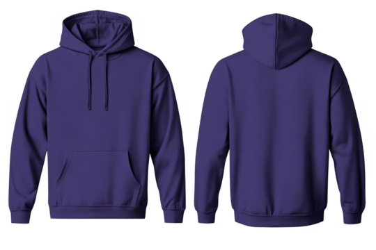 Isolated Purple Hoodie Front and Back View Realistic Apparel Design