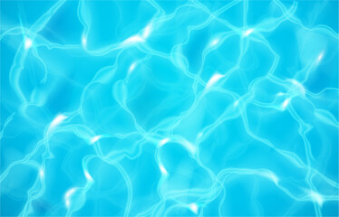 Water ripple top view, textured seamless background for swimming pool. Vector realistic texture of aqua surface with light reflection. Clean and clear liquid design for sea or ocean landscape