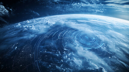 An AI powered weather forecasting system, predicting extreme weather events and assisting in disaster preparation, Meteorological tech style