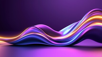Fluid motion design featuring sapphire and mauve curves shimmering under golden light with soft neon glows inviting creative inspiration