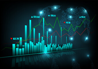 Stock market or forex trading graph and candlestick chart suitable for financial investment concept. Economy trends background for business idea and abstract finance background. Vector illustration.
