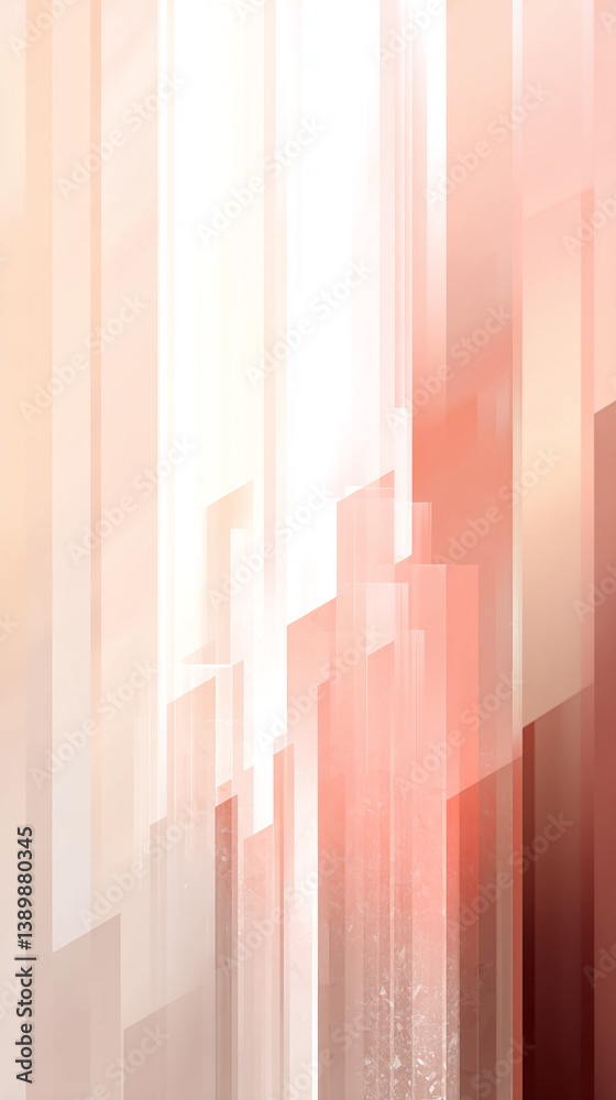 Poster Abstract image of pale peach and white vertical lines creating a layered, translucent effect, suggesting depth and architectural structure, ideal for minimalist design