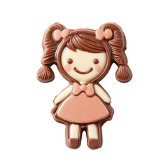 Fototapeta premium Smiling Girl Shaped Milk Chocolate Isolated on Transparent Background