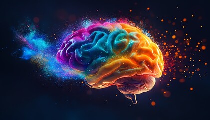Fototapeta premium Exploding brain illustration with colorful sparks