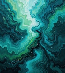 Fototapeta premium Vibrant abstract painting featuring a dynamic interplay of rich green and deep blue hues, creating a sense of movement and depth, with textured brushstrokes and fluid forms.