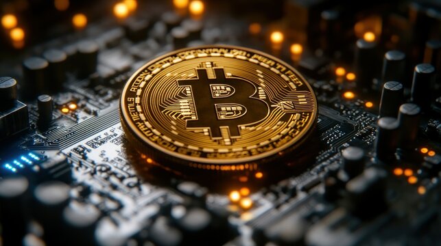Crypto Coin on Circuit Board
