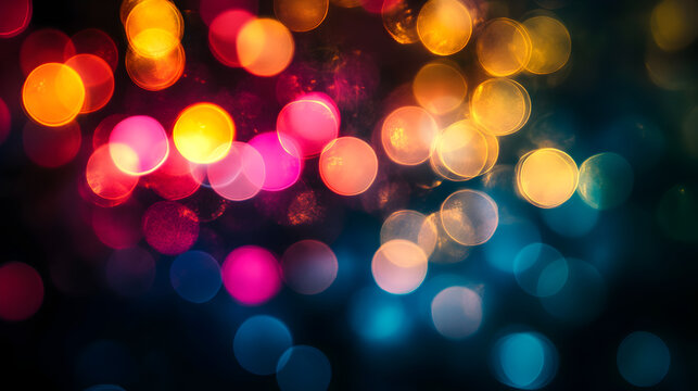 lights in multiple colors softly glowing against a dark background 