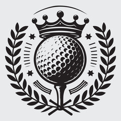 Golf ball vector logo. Golf ball on tee with wreath and crown. Vector illustration stock illustration