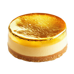 Luxury Gold Glazed Cheesecake with Cherry Isolated on Transparent Background