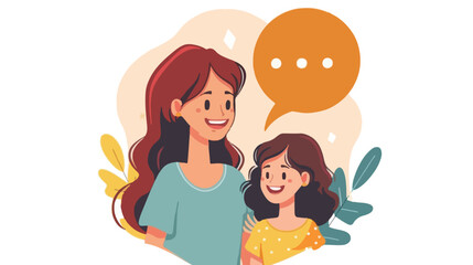 Professional Avatar Character of Woman with Daughter and Speech Bubble for Communication Design