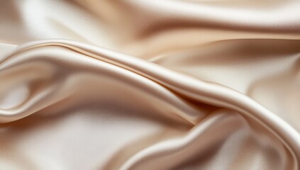 Obraz premium Luxurious, soft, and elegant champagne silk fabric. Close-up of flowing folds and drapes