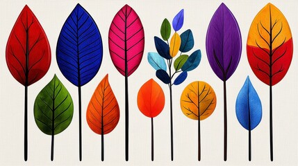 Obraz premium Colorful Stylized Trees with Watercolor Leaves Autumn Illustration