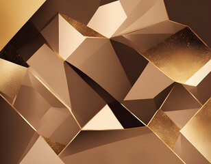 Stylish polygon in brown color with golden glitter lines. Geometric vector background