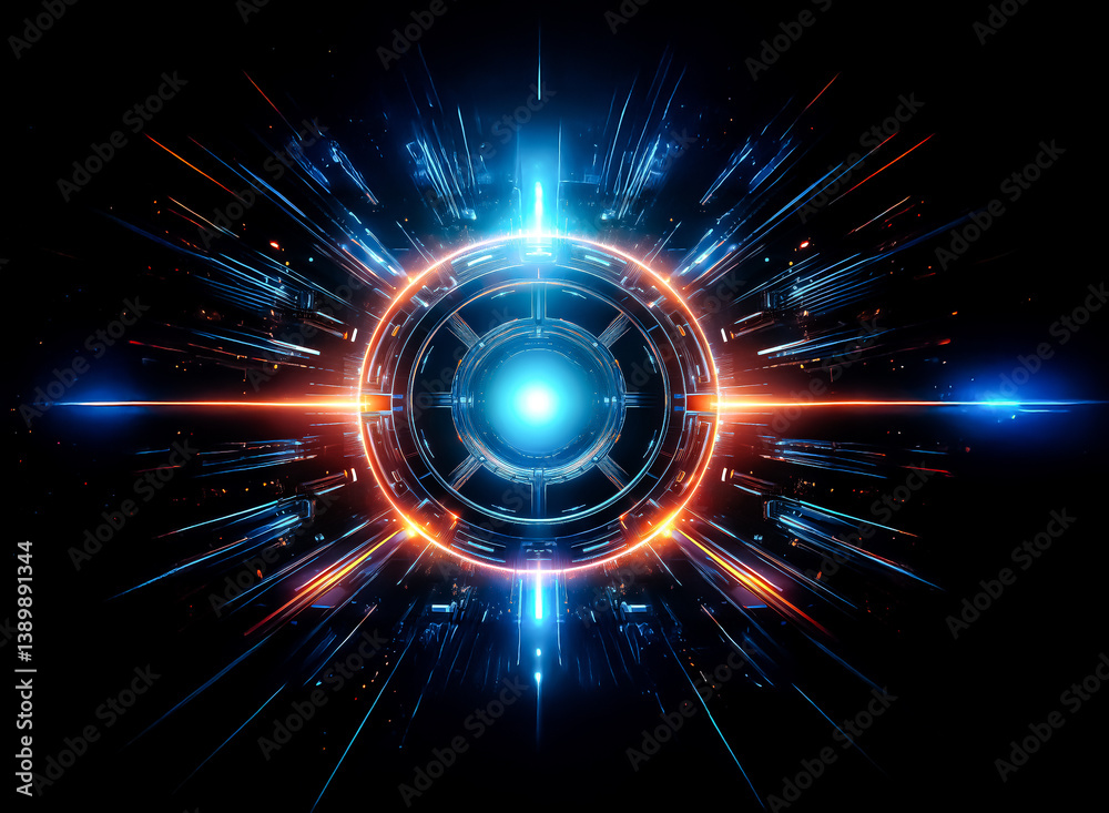 Aufkleber a digital artistic representation featuring a central point of energy emanating light outwards. it s
