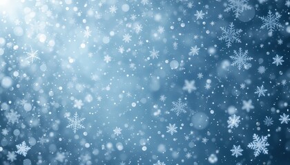 Fototapeta premium Delicate snowflakes gently fall against a serene blue background, creating a tranquil winter scene. Each unique flake sparkles, adding a touch of magic to the chilly atmosphere.
