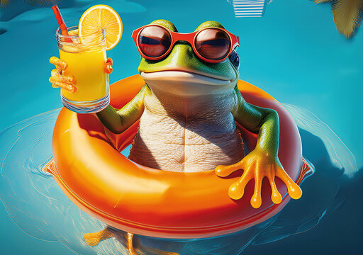frog summer vacation pool holidays free travel drink