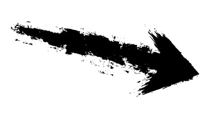 Black arrow marker isolated on a white background. Bold black arrow white background. A dramatic black arrow painted with splashes, symbolizing direction and action isolated on a white background.