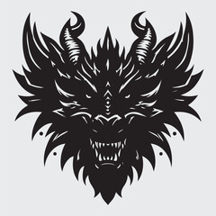 Green dragon head front view logo. stock illustration