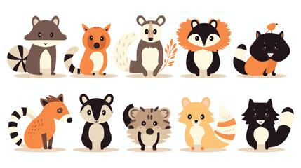Adorable Collection of Cute Wild Animals - Skunk, Raccoon, Mouse, and Hamster in Safari Theme Illustration