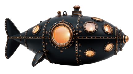 A stunning black and gold fish displaying intricate patterns and textures swimming gracefully in its aquatic habitat, isolated a transparent background.