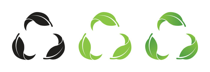 Collection of recycling and ecology vector icons. Eco-friendly green symbol with triangle leaf sign. Recycling Packaging Sign. eco-friendly recycling for apps and websites. Vector Illustration