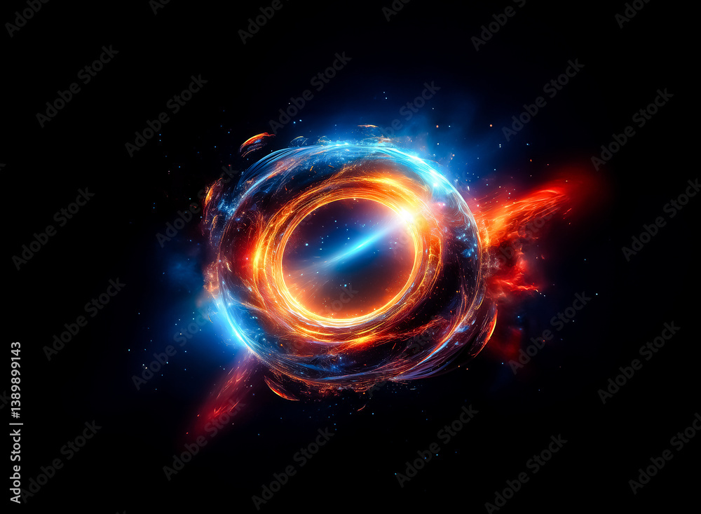 Aufkleber A cosmic spectacle showcasing a radiant, glowing energy rings set against the dark universe, with swirling patterns of color.  Hints of vibrant blues and fiery oranges dominate, hinting at deep space 
