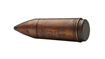 Vintage rusty bullet displayed against a neutral background representing historical context and artifacts of war, isolated a transparent background, isolated a transparent background.