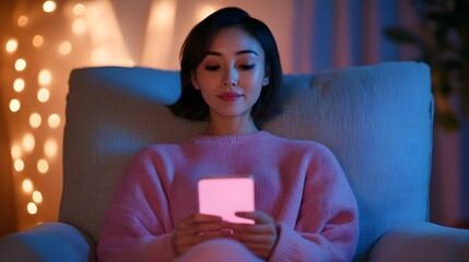 Woman in Cozy Chair Enjoying Digital Content on Mobile Device