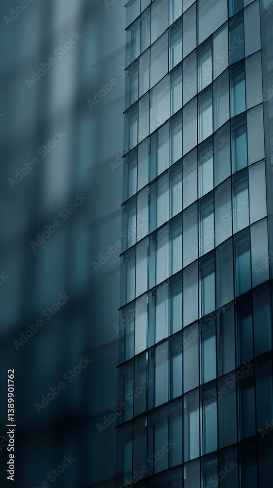 Poster abstract image of a modern glass building, showcasing a grid pattern of windows. the dark teal tones