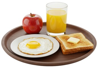 Fototapeta premium Breakfast tray with egg, toast, apple, and juice
