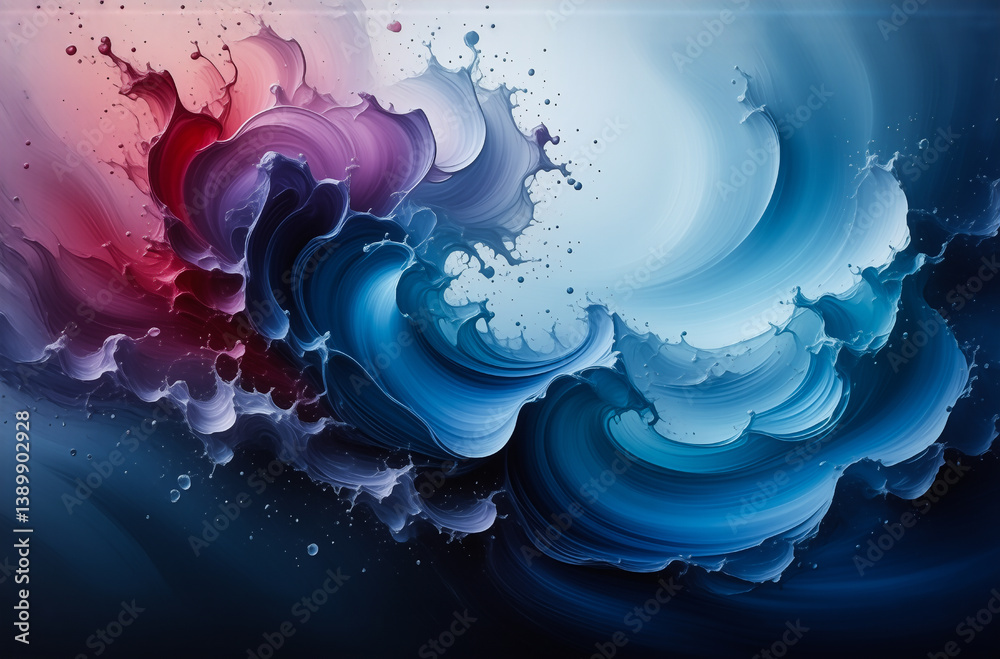 Poster abstract, swirling, flowing forms of color dominate. hints of paint appear in red, purple, and blue 