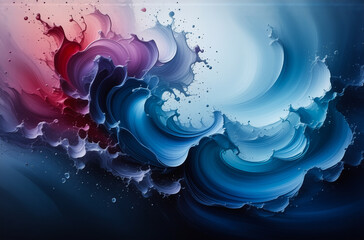 Abstract, swirling, flowing forms of color dominate. Hints of paint appear in red, purple, and blue hues. Dynamic composition shows movement and energy.